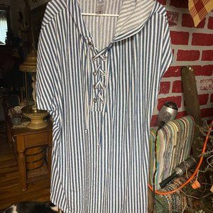 Blue and white striped bathing suit coverup